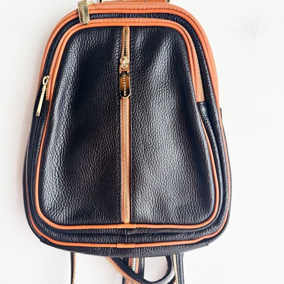 Valentina Brand NEW Classic Black Brown Oval Leather Backpack/Sling Bag - Picture 2 of 4